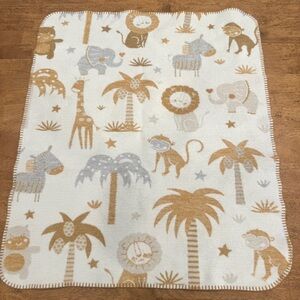Docofil White Baby Blanket Jungle Animals Reversible Neutral Cotton Blend